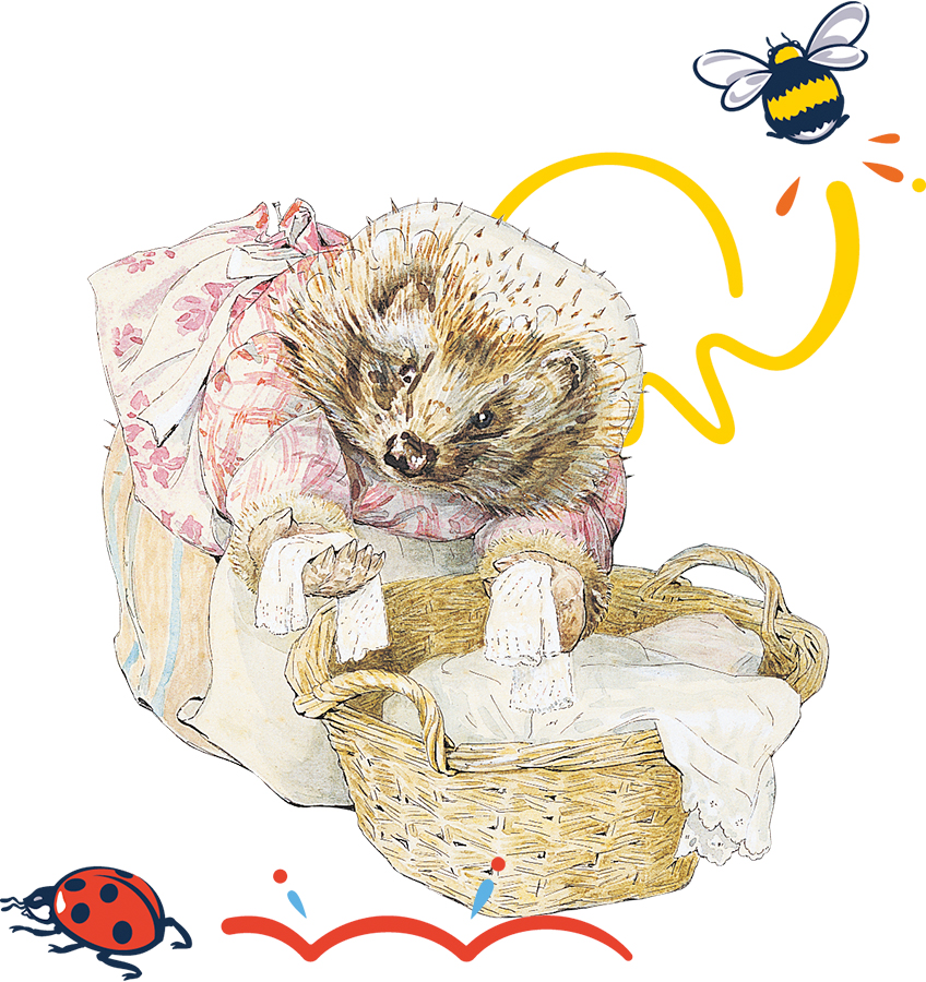An image of Mrs. Tiggy-winkle with some extra decorative elements